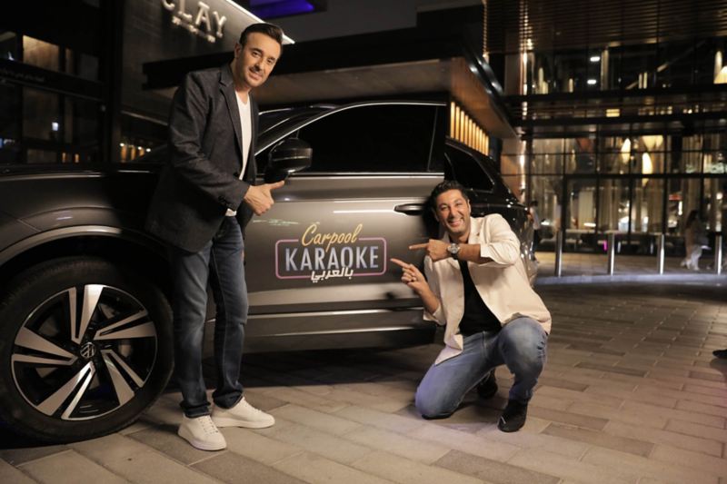 Carpool Karaoke Arabia episode 1 - guest star and Hisham with Volkswagen Touareg