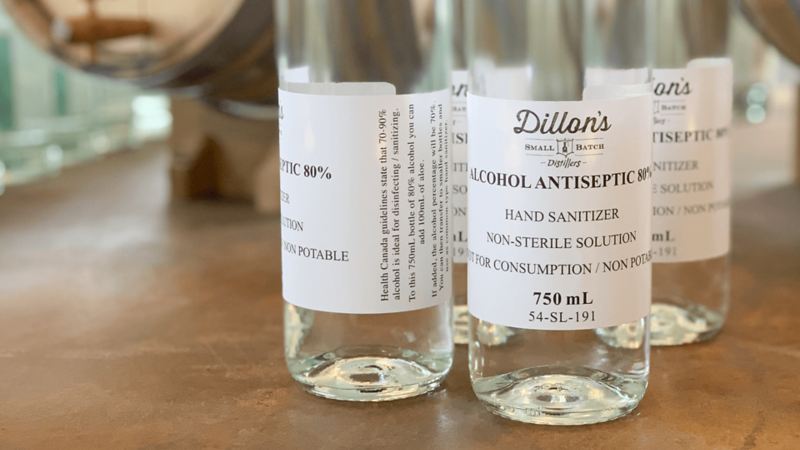 Dillon’s Small Batch Distiller’s alcohol-based sanitizer