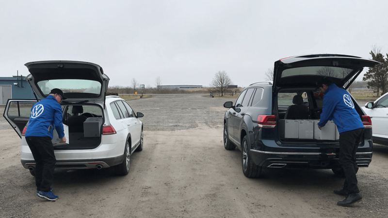 VW Canada loading up their Volkswagens with sanitizer to deliver them to those in need.