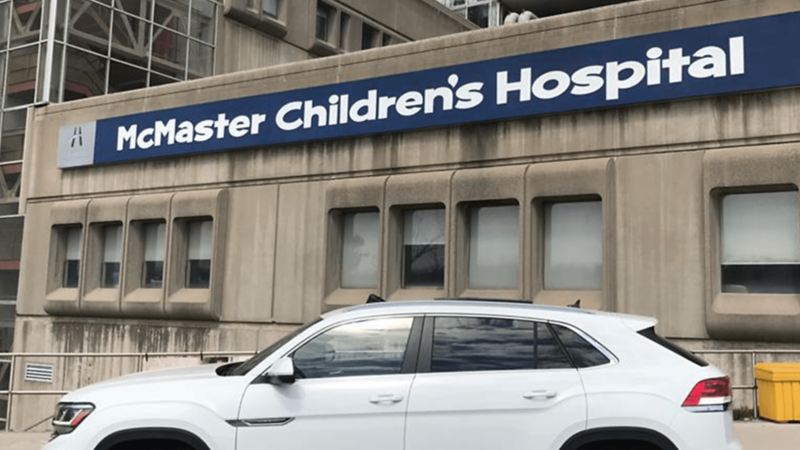 VW Canada delivering sanitizer to McMaster’s Children’s Hospital.