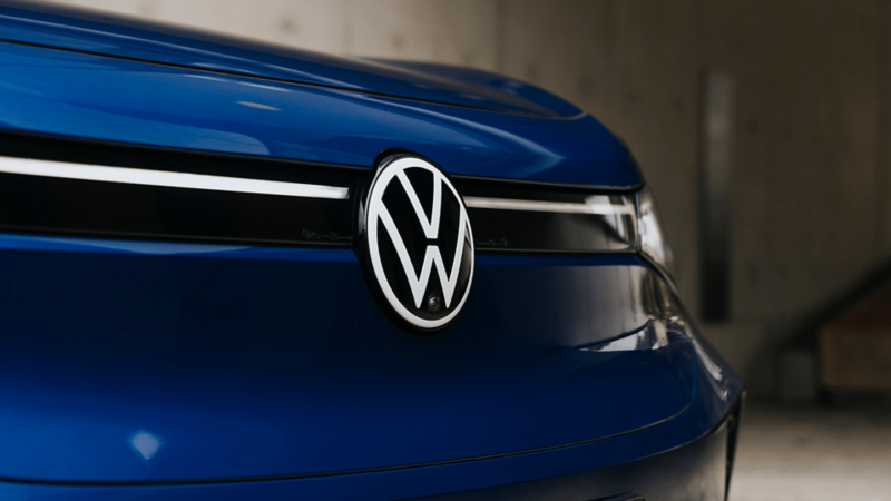 close up of the VW badge