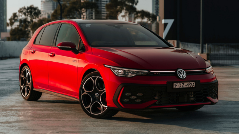 Full view of red Golf GTI 