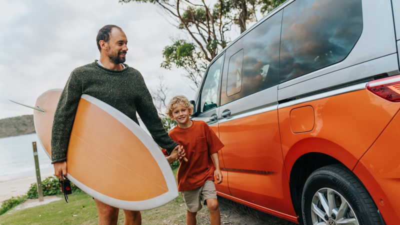 Father and son surfing