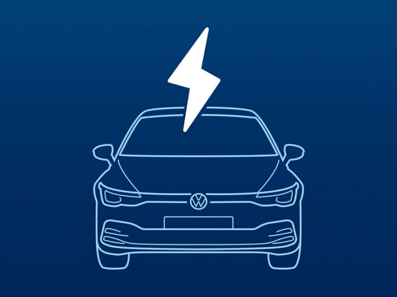 graphic of VW model with a lightning bolt on top of it to symbolise electric