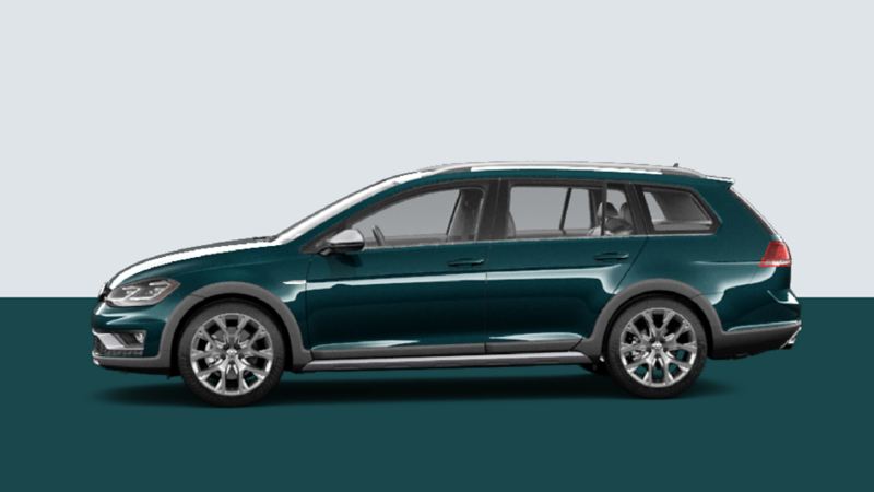 Side view of a volkswagen Golf Alltrack in a studio background