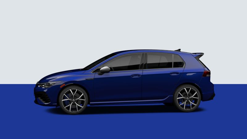 Side view of a volkswagen Golf R in a studio background