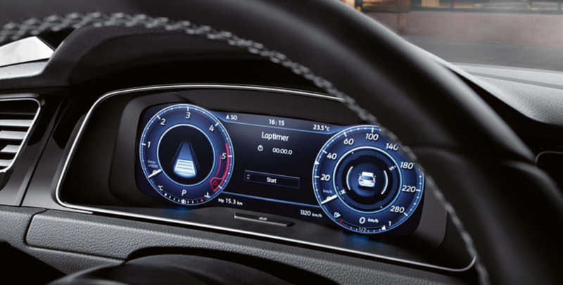 Close up of the active info display in the Golf GTI
