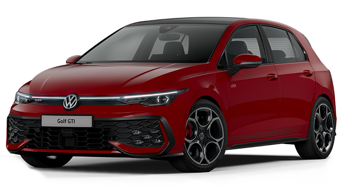 The new Golf 8 GTI in red 3D render three-quarter view