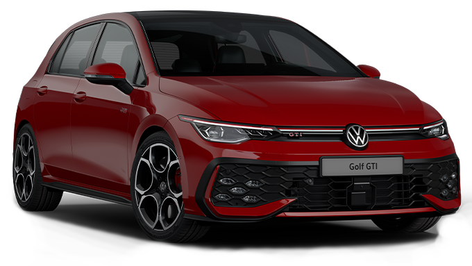 The new Golf 8 GTI in red 3D render three-quarter view