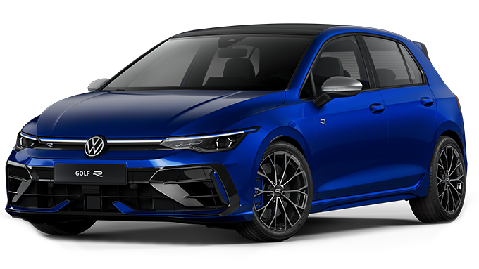 The new Golf 8 R in blue 3D render three-quarter view