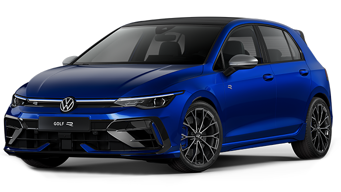 The new Golf 8 R in blue 3D render three-quarter view