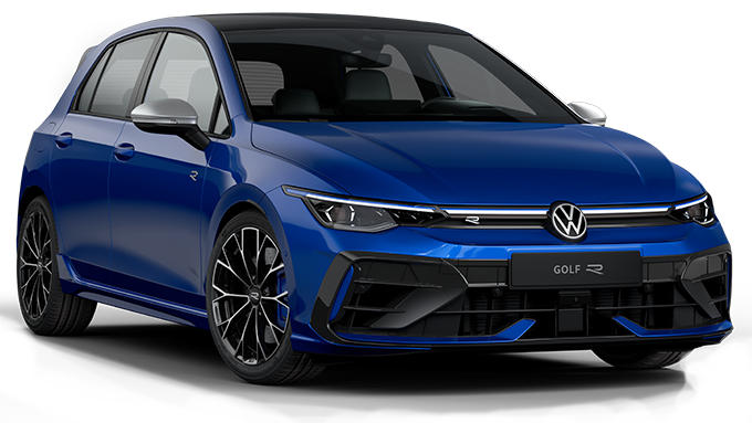 The new Golf 8 R in blue 3D render three-quarter view