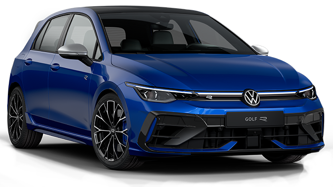 The new Golf 8 R in blue 3D render three-quarter view