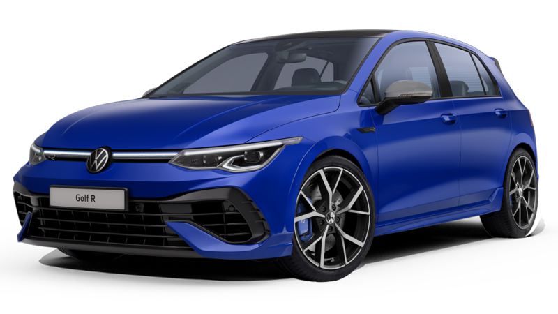 The new Golf 8 R in blue 3D render three-quarter view