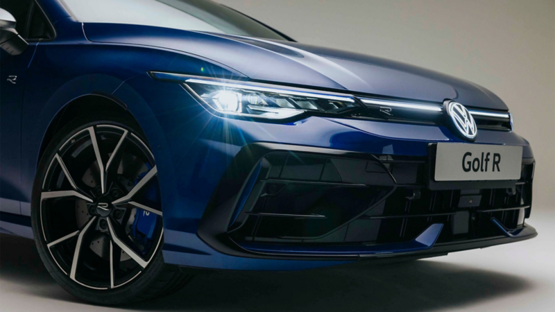 Volkswagen Golf R close shot studio background.