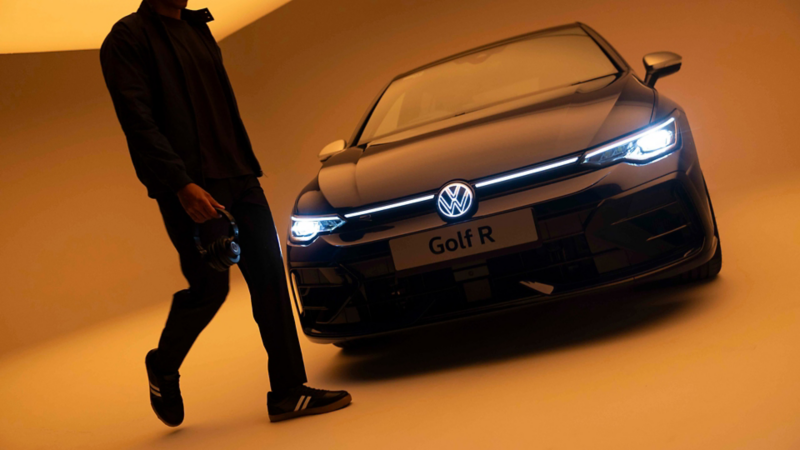 Volkswagen Golf R front exterior lighting studio shot