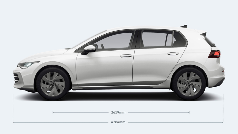 A graphic showing the measurements of a VW Golf