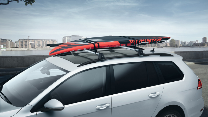 VW Accessories surfboard carrier on VW Golf