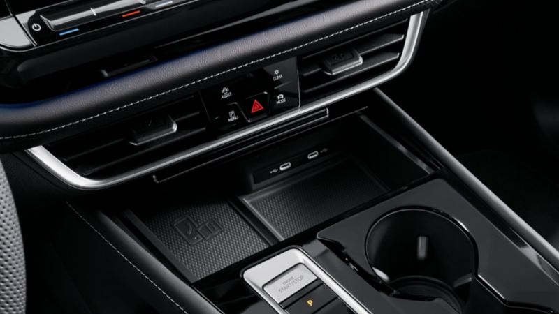 A close up of the Wireless device charging in the 2024 Golf GTI