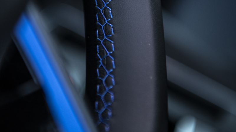 A close up of the 2024 Golf R steering wheel