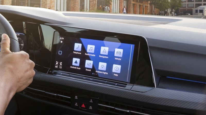 A close up of the touchscreen display of the Golf R