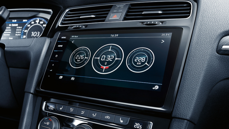 Touch screen display with performance stats in a Volkswagen Golf R MK7