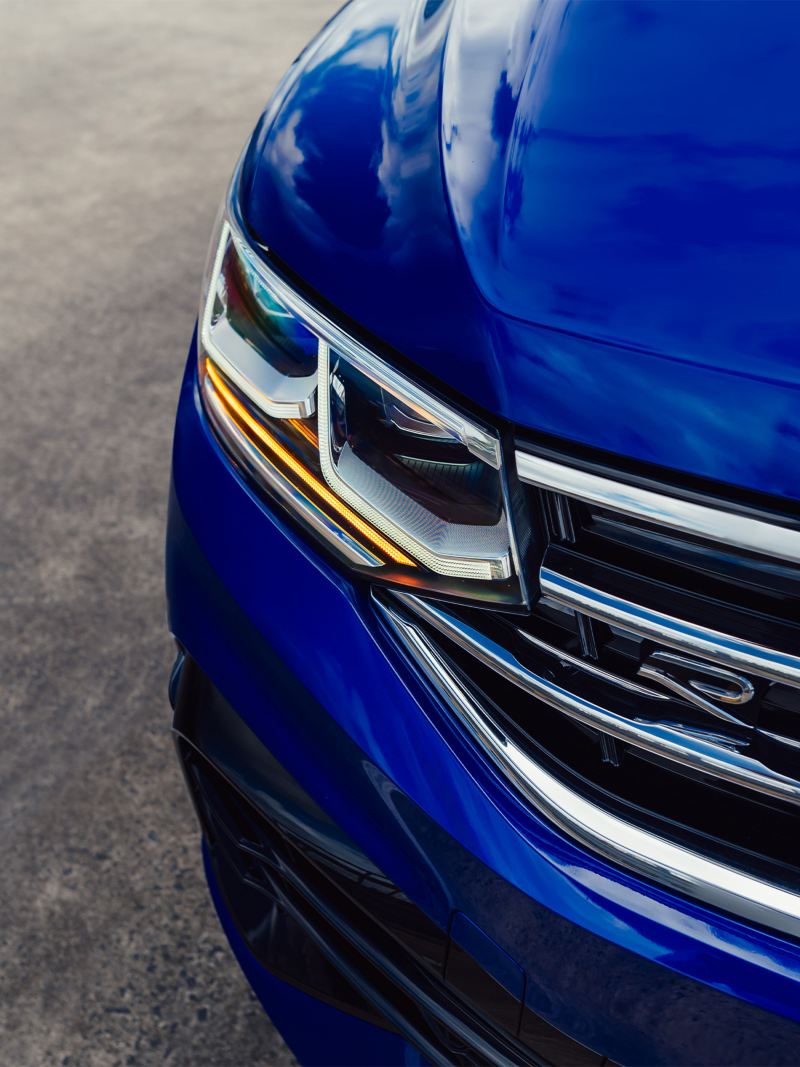 Close up on the Front Grill and  Headlights  of the Volkswagen Tiguan R.