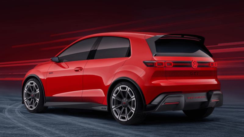 Vista de un Volkswagen ID Concept GTI de color rojo