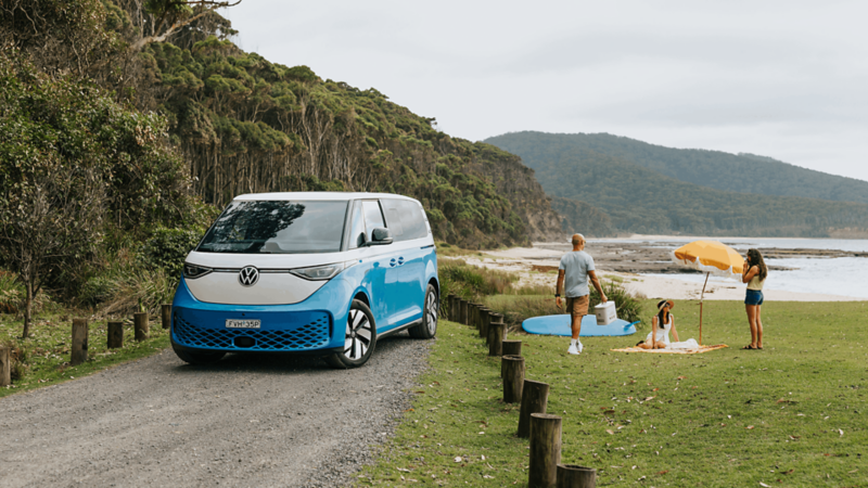 ID Buzz parked by the ocean