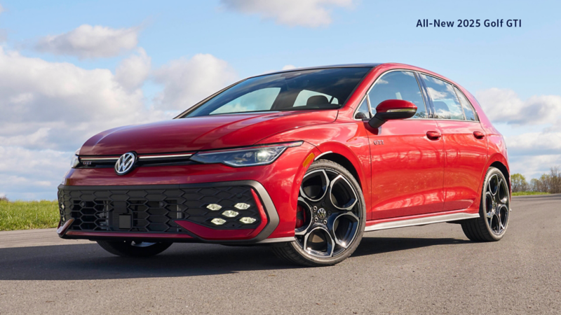 A Kings Red Metallic Volkswagen Golf GTI Autobahn parked on a scenic road.