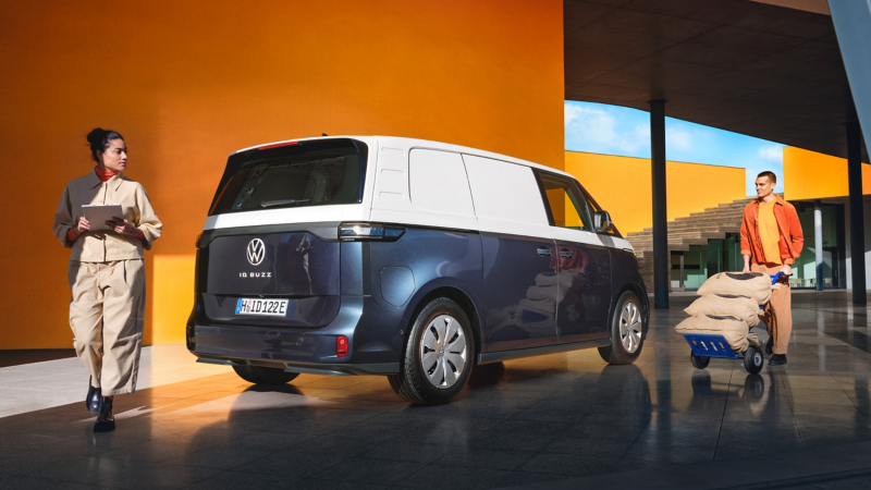 The VW ID. Buzz Cargo is loaded.