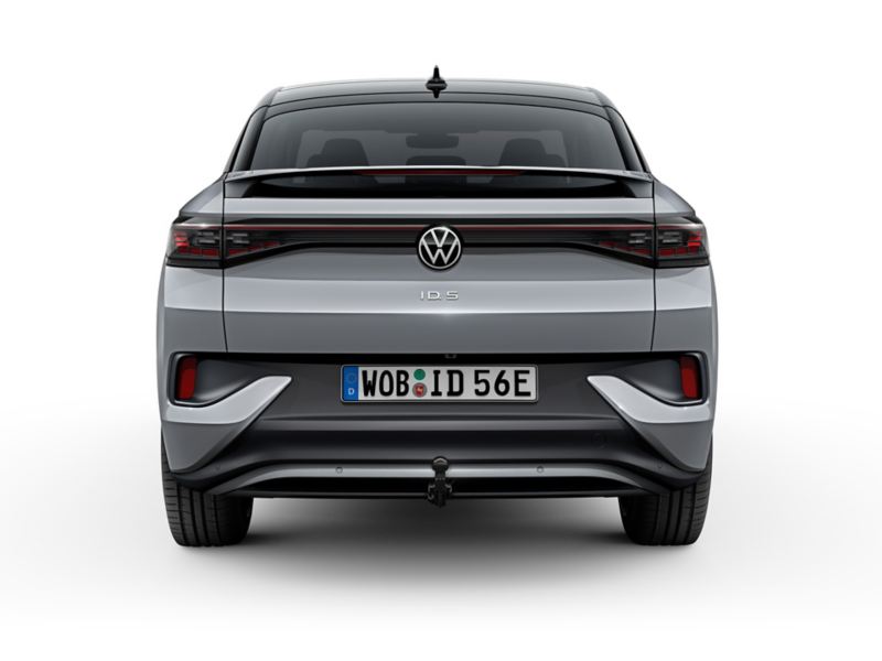 Visuel détouré de l'arrière du Volkswagen ID.5 gris avec crochet d'attelage.