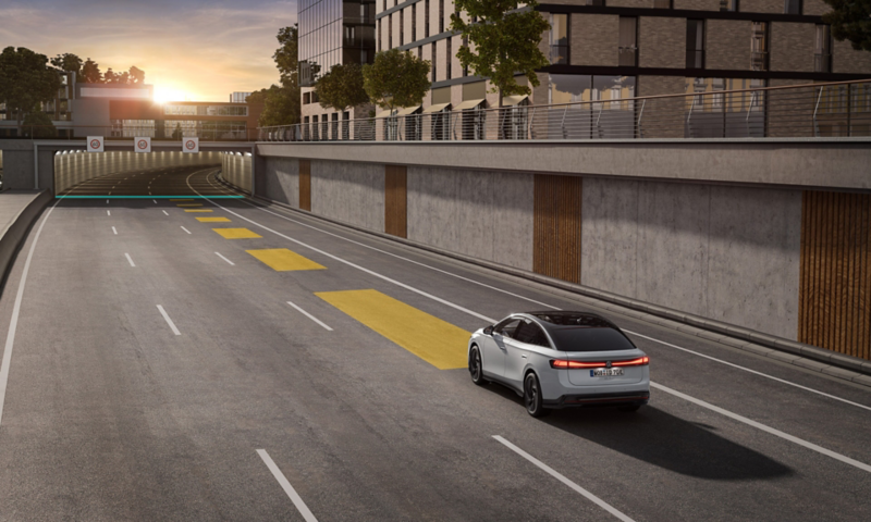 Représentation graphique d'une VW ID.7 avec 'ACC'.
