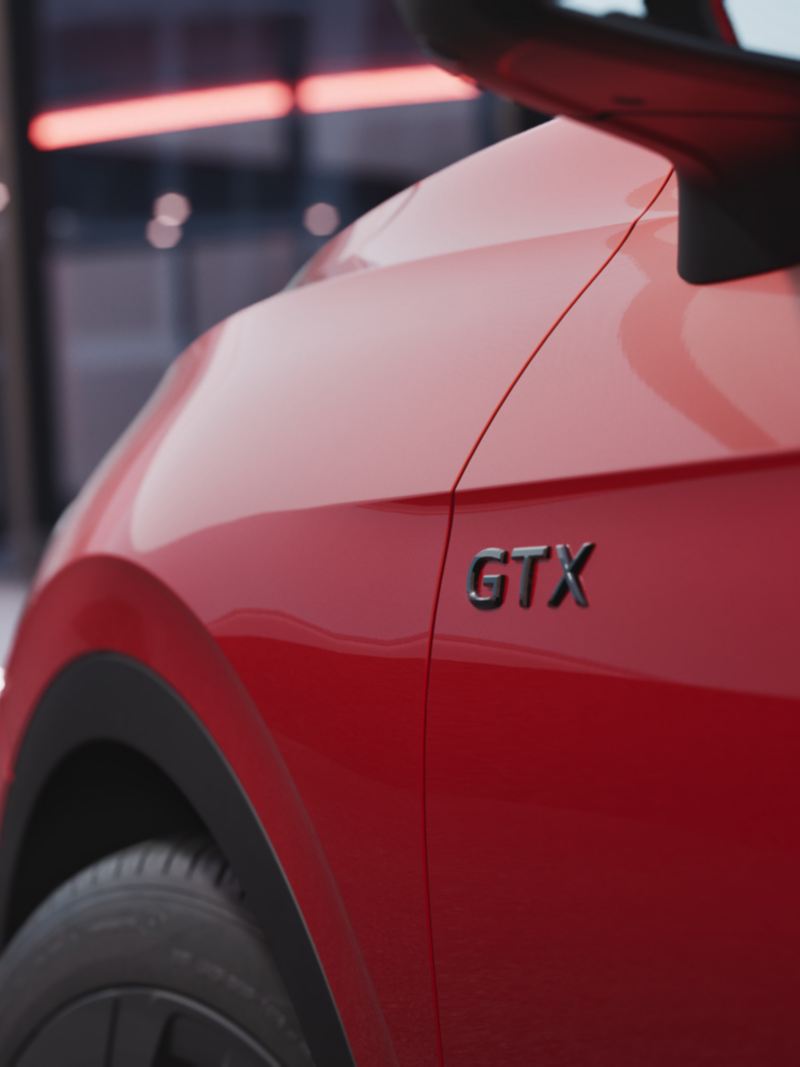 Logo GTX du VW ID.4 GTX rouge.