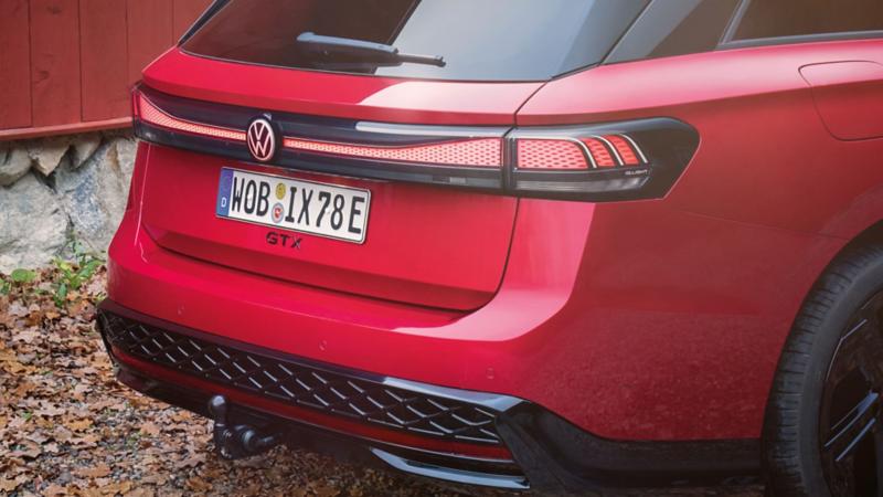 Red VW ID.7 GTX Tourer from behind