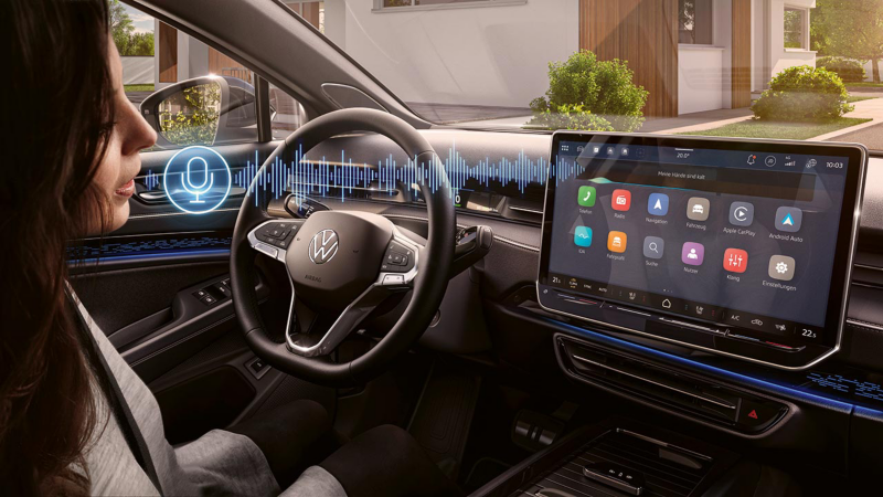 View of the infotainment display with active voice control.