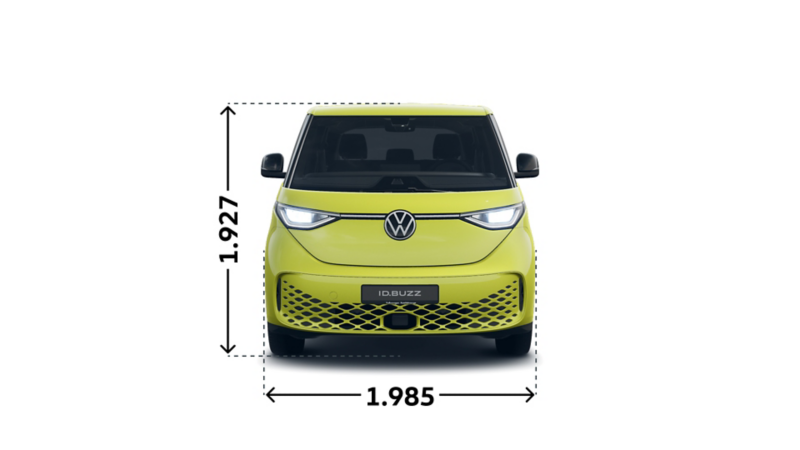 Der VW ID. Buzz "ENERGY" mit kurzen Radstand von vorne.