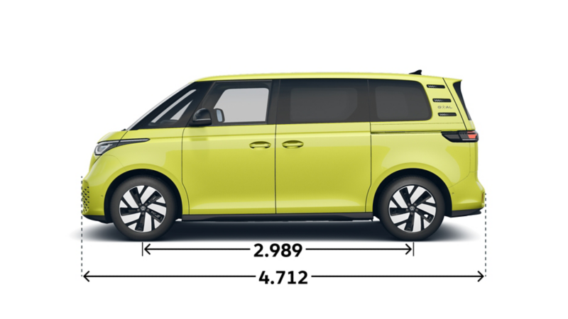 Der VW ID. Buzz "ENERGY" mit kurzen Radstand von der Seite.