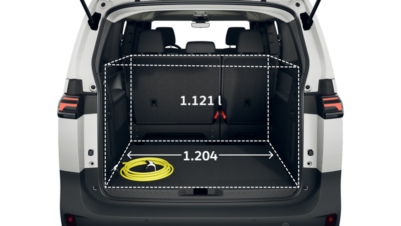 Der VW ID. Buzz Freestyle von hinten.