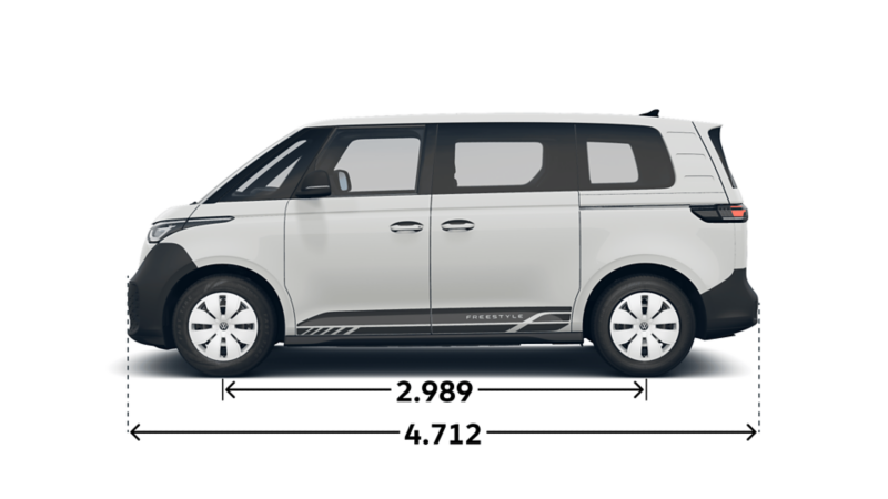 Der VW ID. Buzz Freestyle von der Seite.