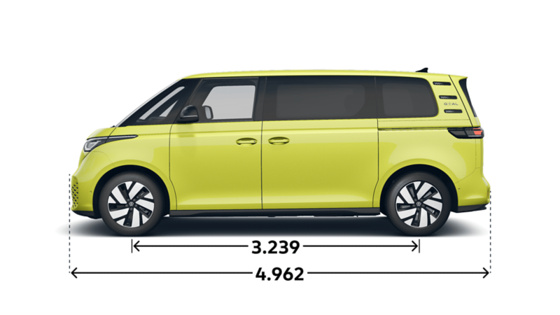 Der VW ID. Buzz GOAL mit langem Radstand von der Seite.