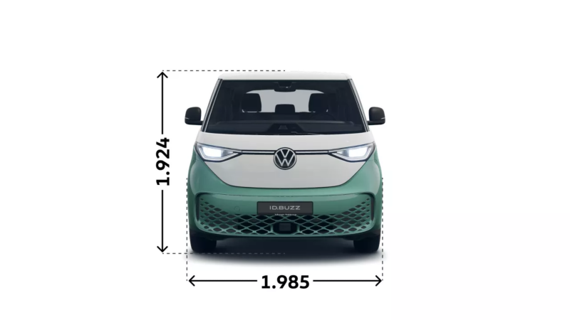 VW ID. Buzz Pro z długim rozstawem osi, widok z przodu.