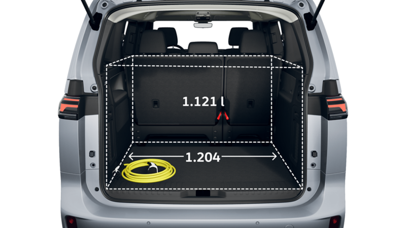 Der VW ID. Buzz Pure von hinten.