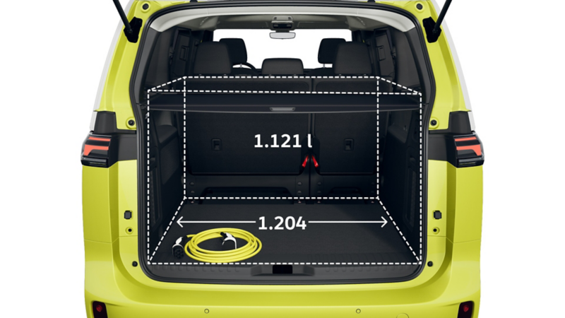 Der VW ID. Buzz Pro mit kurzen Radstand von hinten.