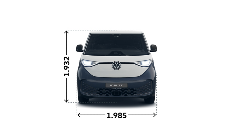 Måttskiss över VW ID. Buzz Cargo framifrån