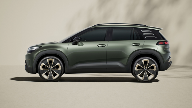 Grön VW ID. CROSS Concept sedd från sidan.