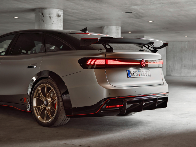 ID. X Performance rear view of tail lights and back wheels in a carpark