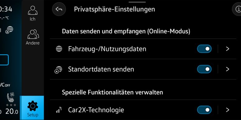 Abbildung eines Displays – Privatsphäre-Einstellungen