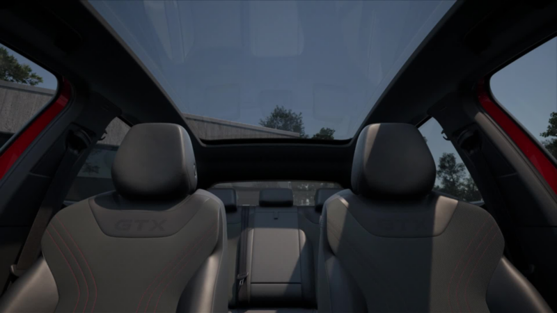 Animationen viser panoramaglastaget på VW ID.5 GTX inde fra kabinen.