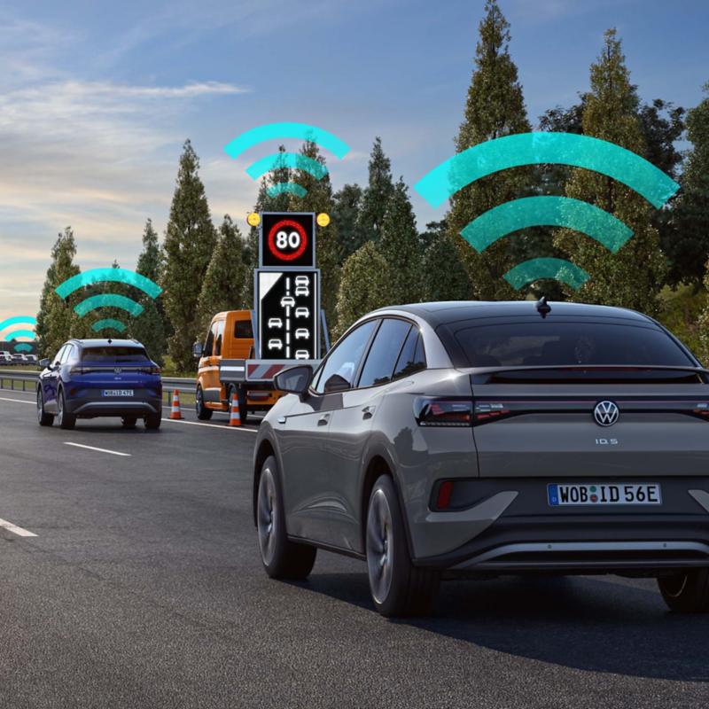 Illustration av VW:s V2X teknik.